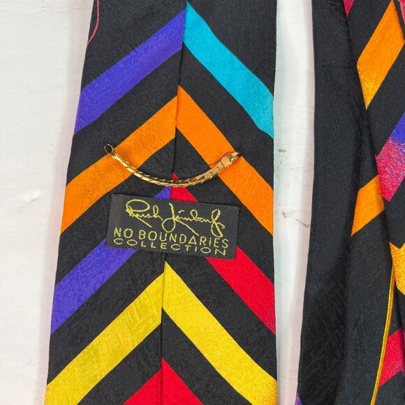 VTG 90s Rush Limbaugh No Boundaries 100% Silk Tie Floral & Chevron Multicolor - Picture 5 of 8